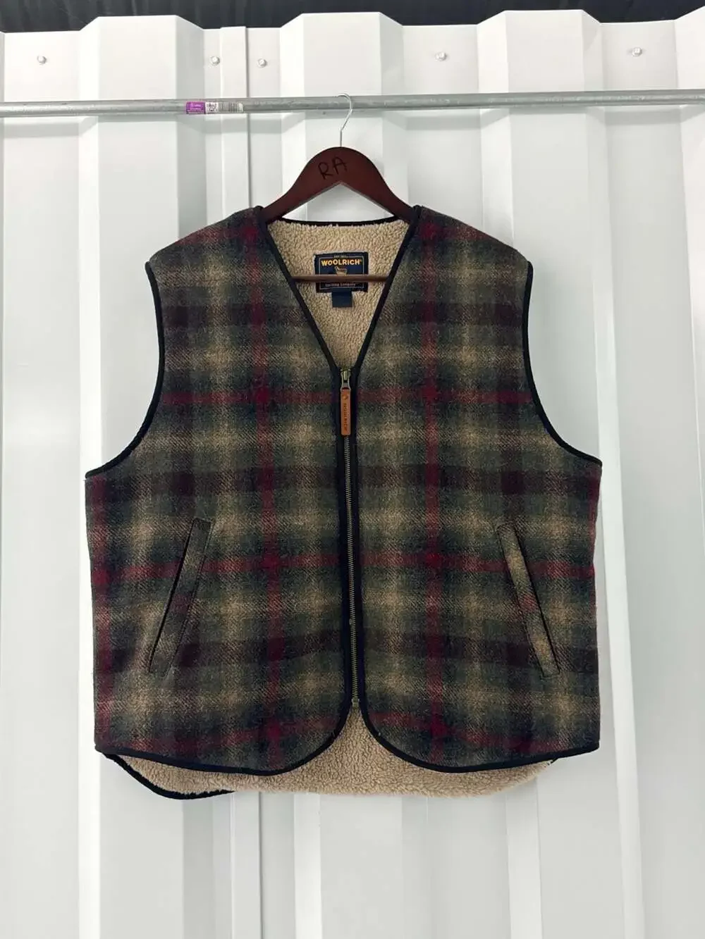 Vintage Woolrich Multi Plaid Wool Vest Large Sherpa Pile Lined Gorpcore Cabin